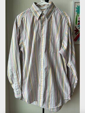 Brooks Brothers Country Club Colorful Multi Stripes Egyptian Button Down- Size M